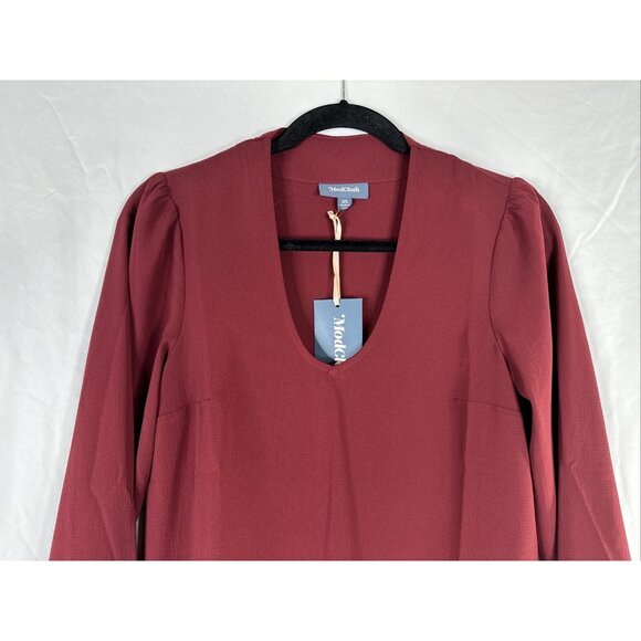 ModCloth Long Sleeve Top Blouse Womens‎ Size XS Solid Burgundy Casual New - Picture 2 of 14